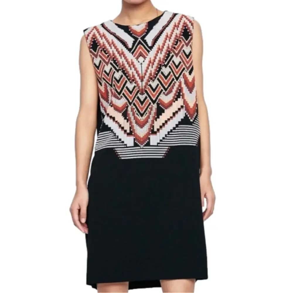 ZARA Black White Orange Aztec Tribal Abstract Sleeveless Shift Dress Size Medium
